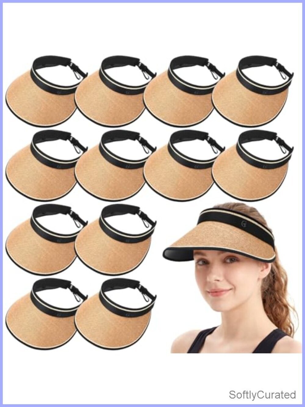 12 Pack Wide Brim Sun Visor Hats UPF 50+ Foldable Straw Beach Hat